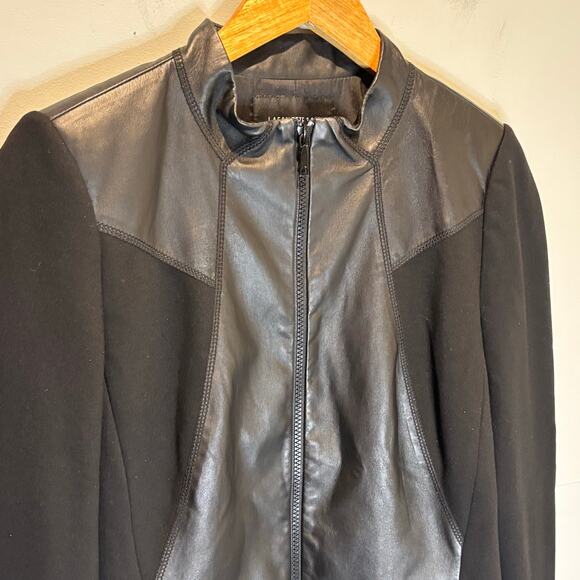 Lafayette 148 Black Leather Panel Zip Front Jacket - size 8 - Picture 3 of 6